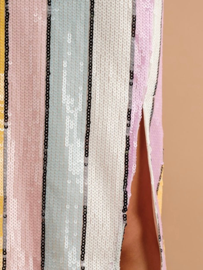 Sequin Striped Midi Skirt