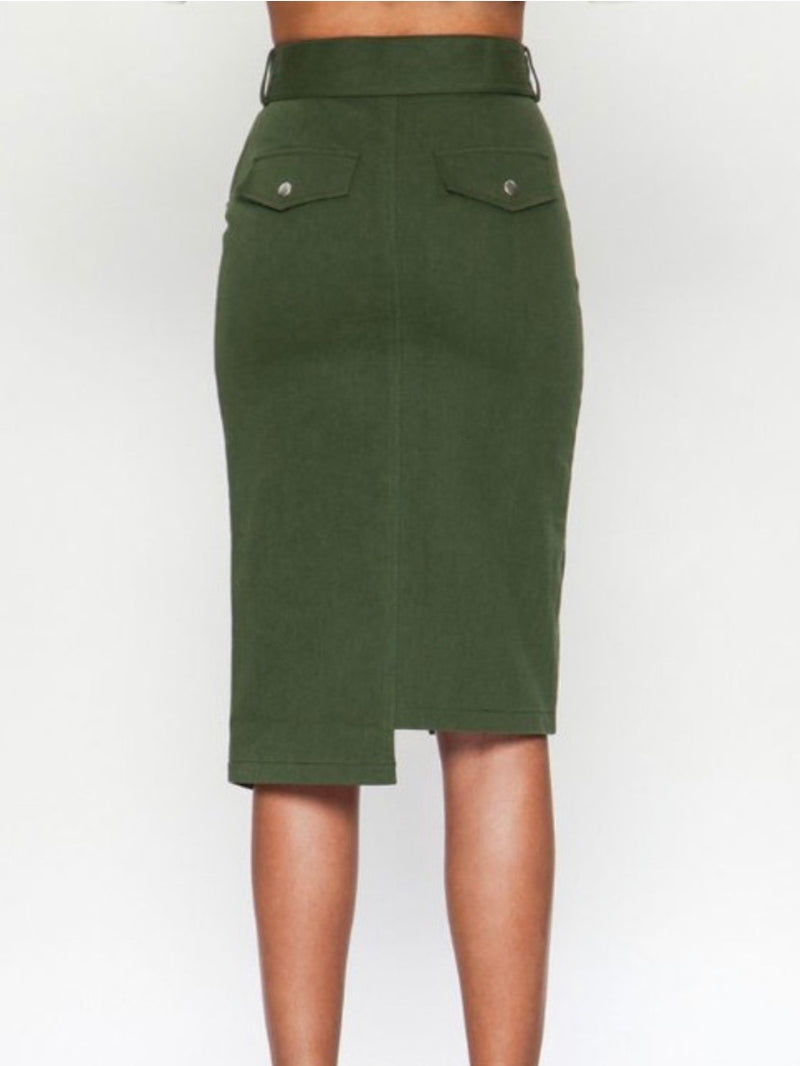 Olive Asymmetrical Pencil Skirt