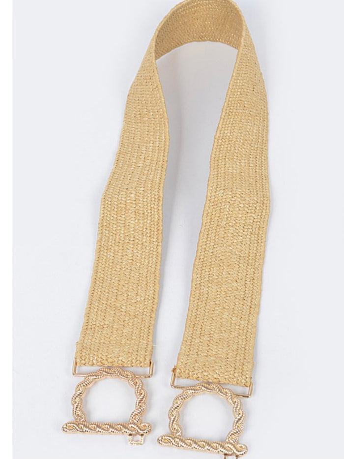 Textured Buckle Raffia Belt