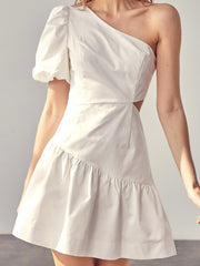 Chic Off White One Shoulder Cutout Dress
