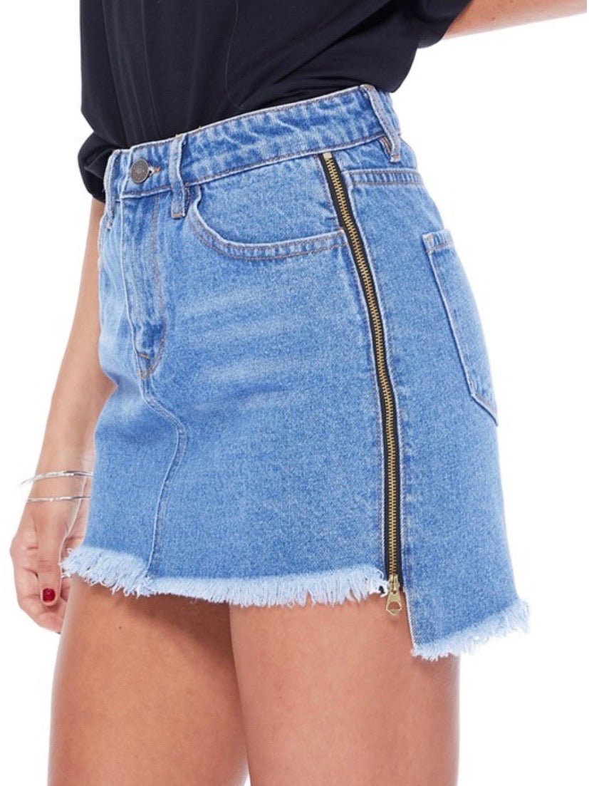 Zipper Detail Denim Mini Skirt