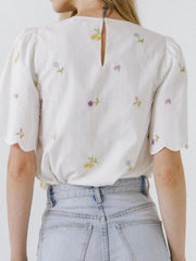 Embroidered Scallop Edge Blouse