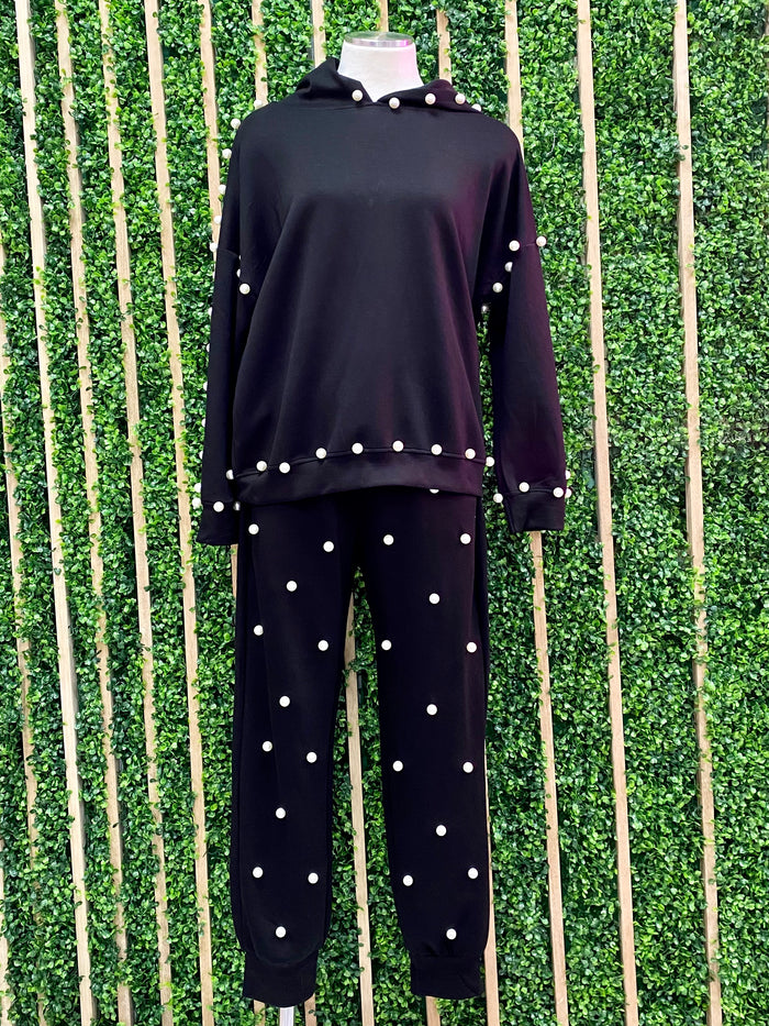 Delicate Pearl Studded Hoodie Seeater