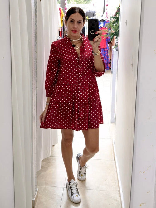 Red Polka Dot Tiered Short Dress