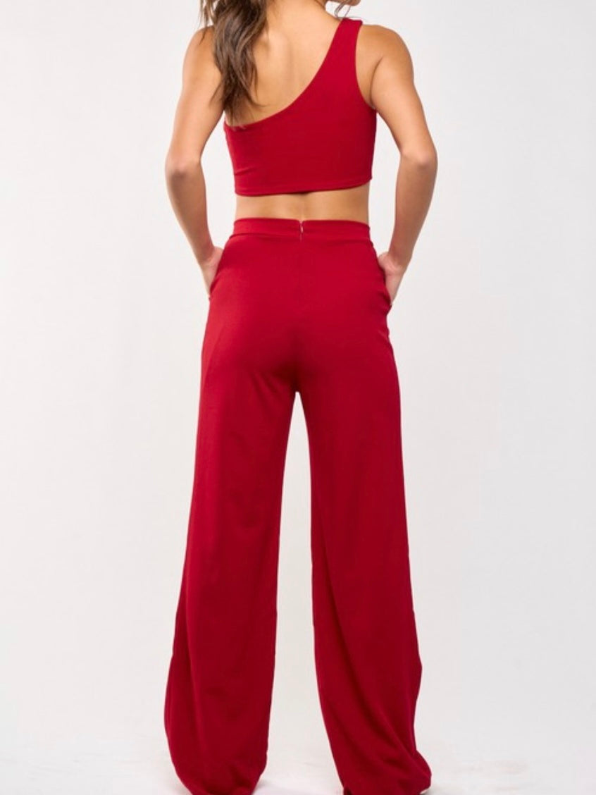Cutout One Shoulder Pant Set