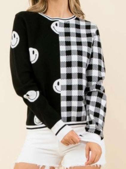 Contrast Happy Face Sweater