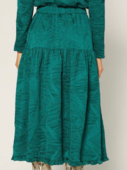 Emerald Green Textureed Tiered Midi Skirt