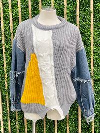 Denim Contrast Block Sweater