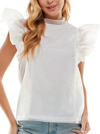 White Organza DetailMock Neck Top