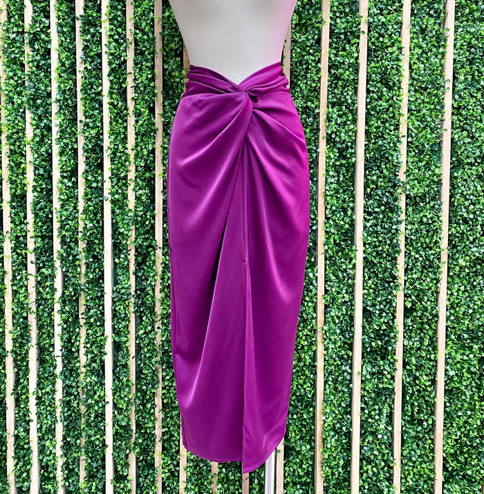 Magenta Twist Waist Midi Skirt