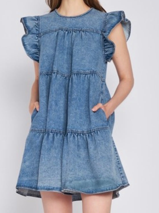 Angel Sleeve Denim Dress