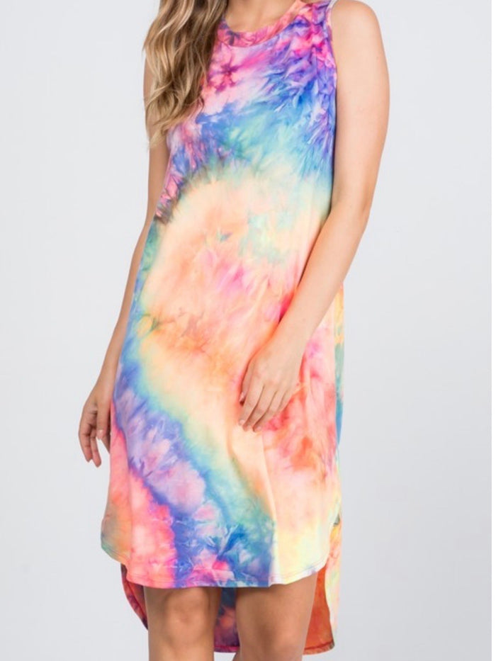 Royal Neon Tie Dye Hi Lo Dress