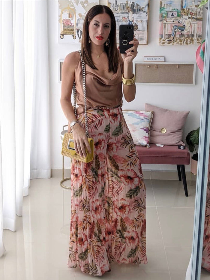 Blush Print Pleated Palazzo