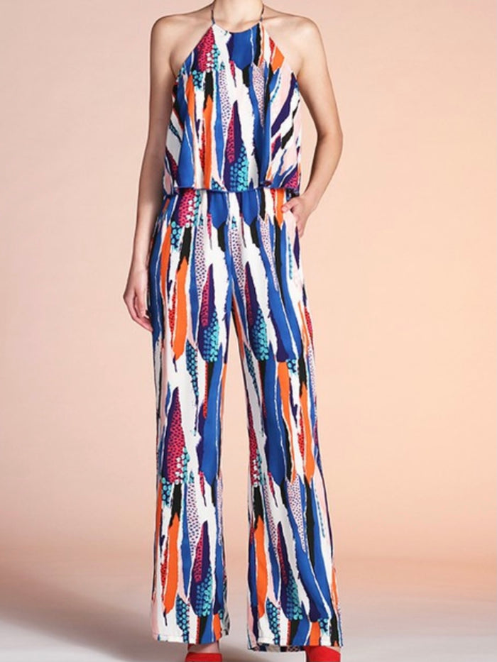 Blue Multicolor Halter Jumpsuit