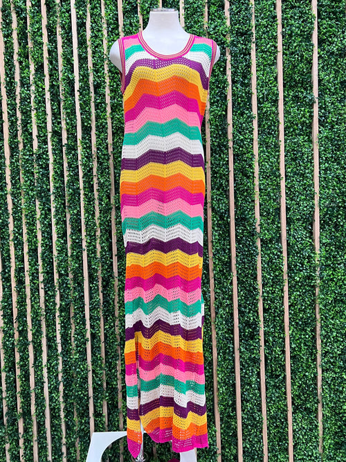 Exquisite Bright Striped crochet Maxi Dress
