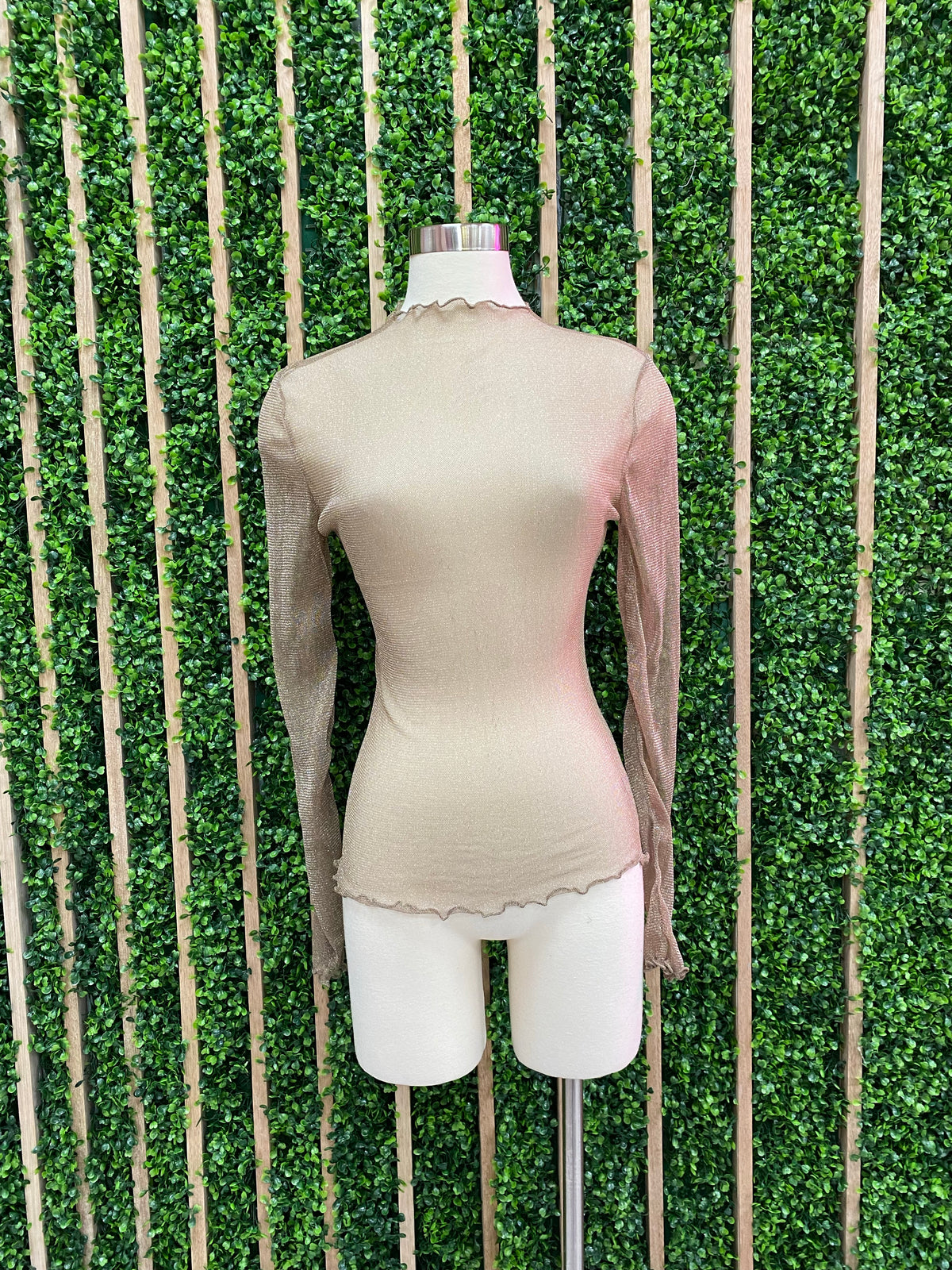 Mock Neck Glitter Mesh Top