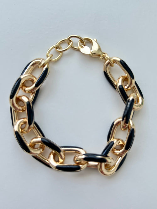 Gold Black Enamel Paperclip Bracelet