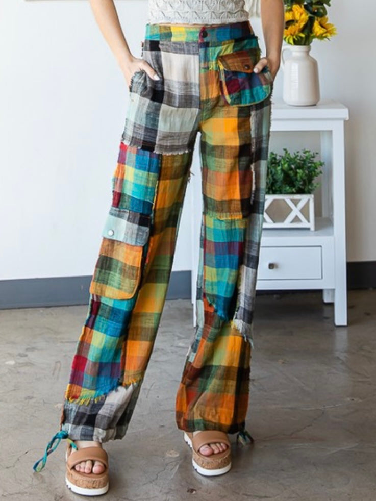 Bright Plaid Wide Leg Pant