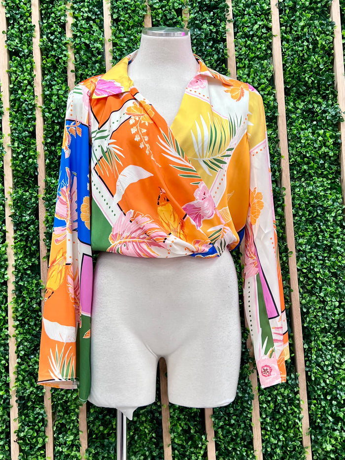 Orange Tropical Print Top