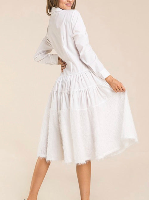 White Feather Detail Blouse Dress