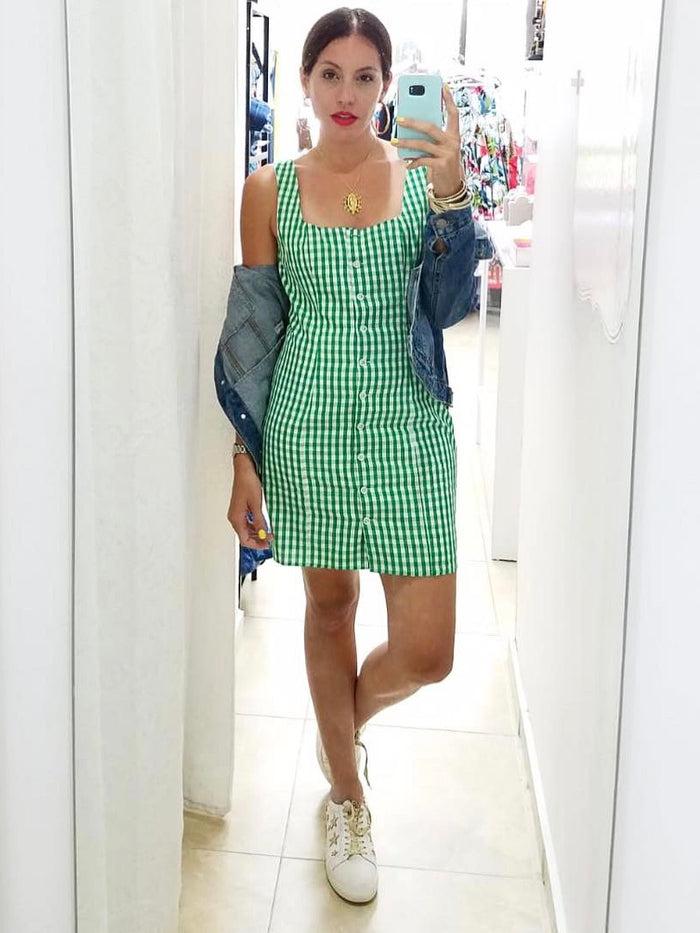 Green Gingham Woven Dress