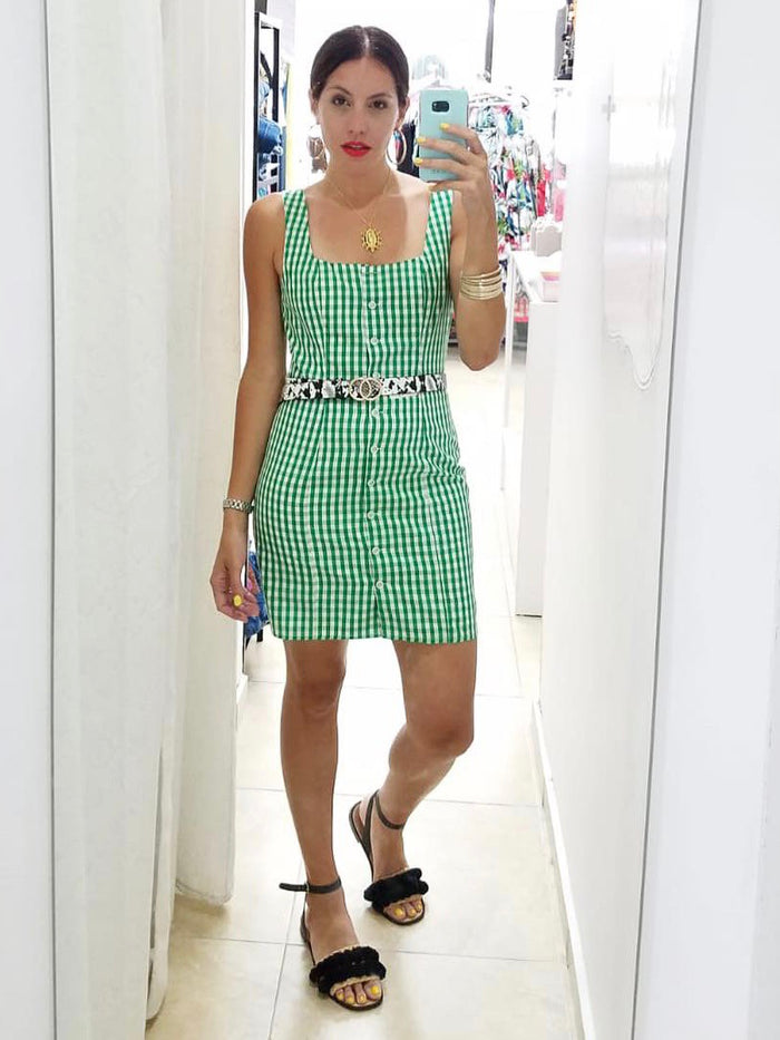 Green Gingham Woven Dress