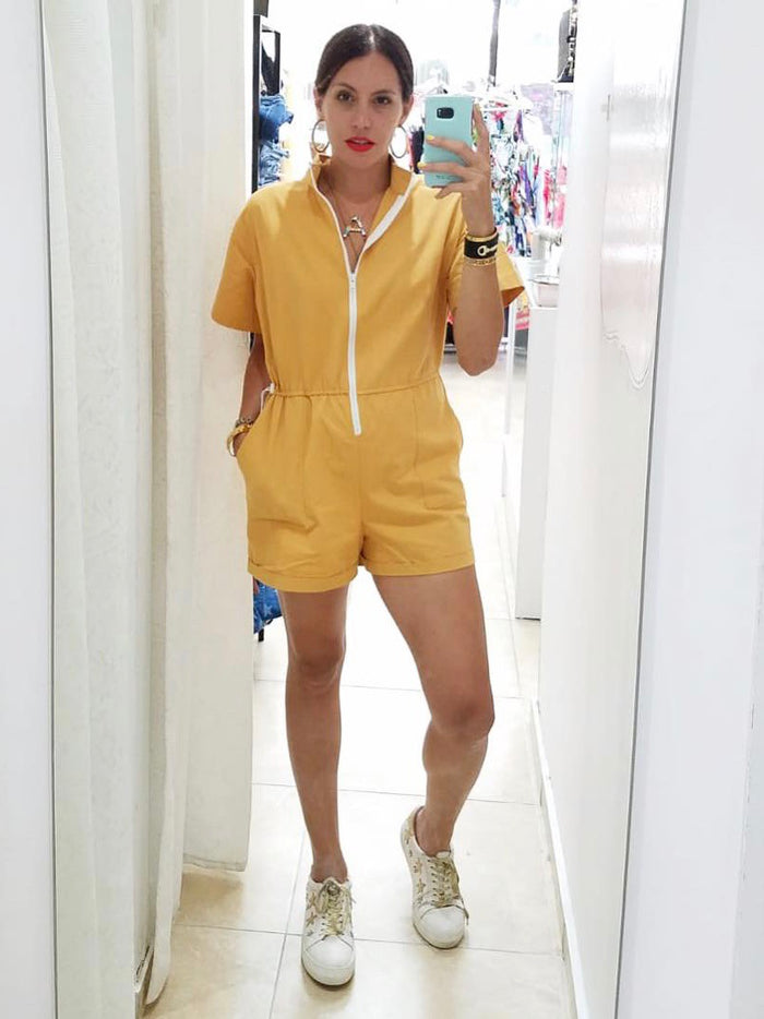 Mustard Zipper Romper