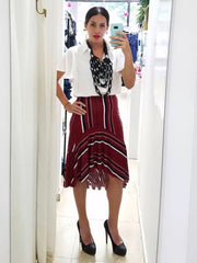 Burgundy Striped Asymmetric Skirt