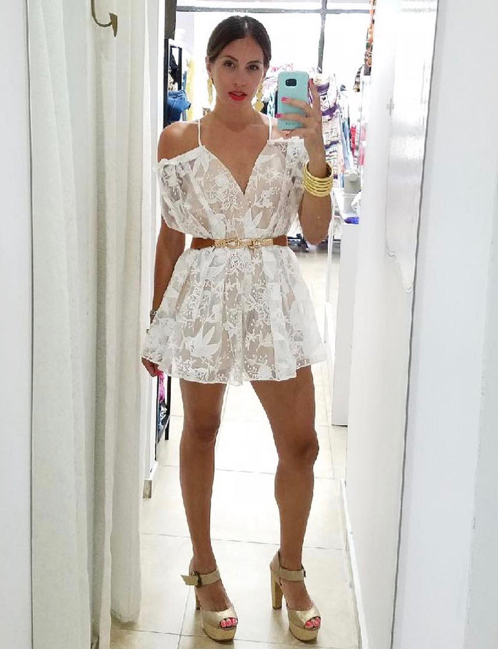 White Lace Off Shoulder Romper