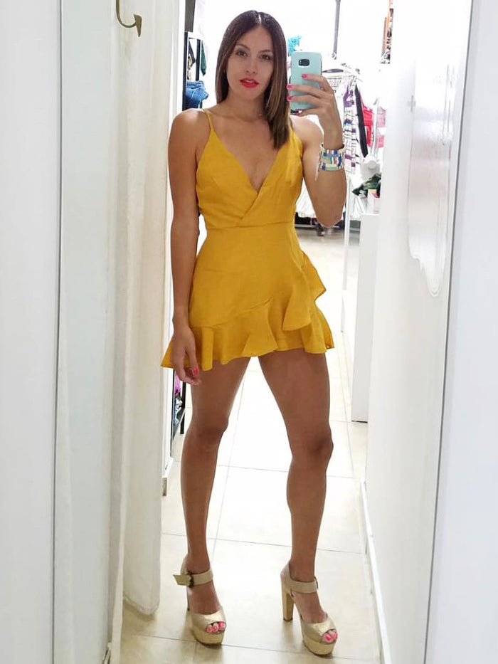 Mustard Ruffle Romper