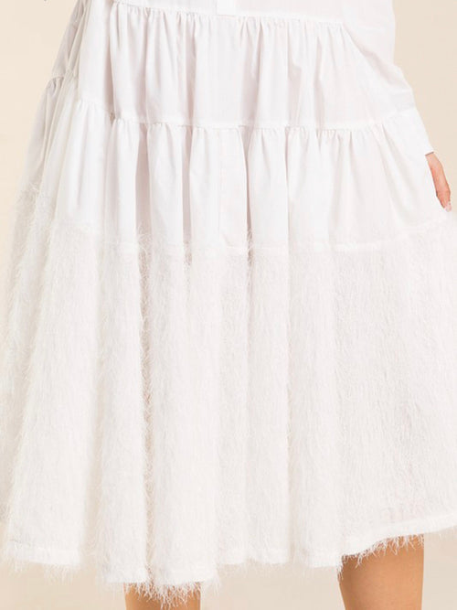 White Feather Detail Blouse Dress