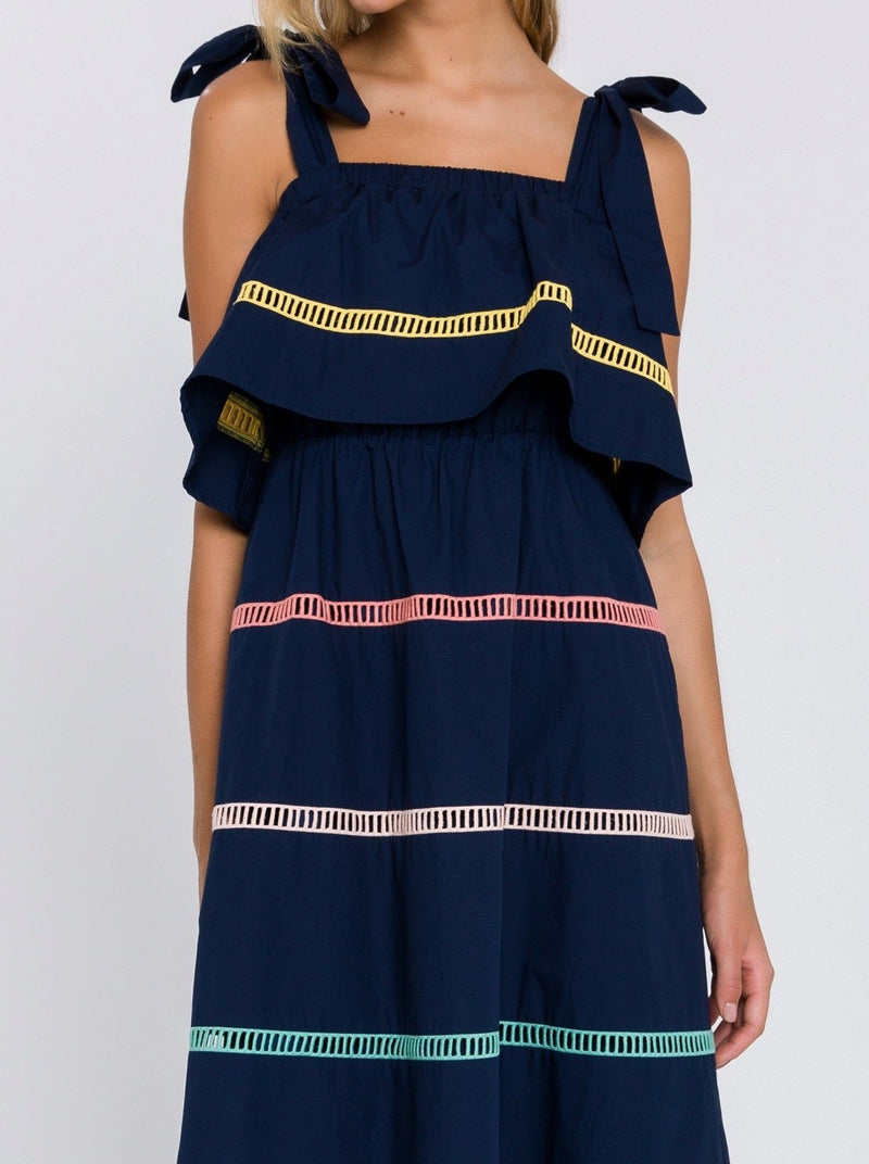 Navy Color Block Tiered Dress