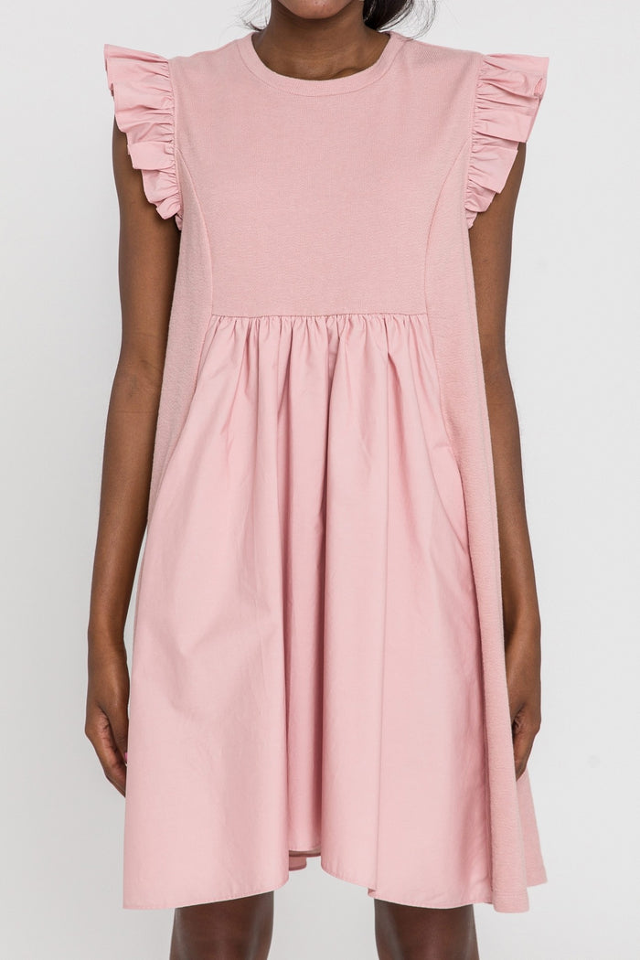 Pink Mixed Angel Sleeve Dress