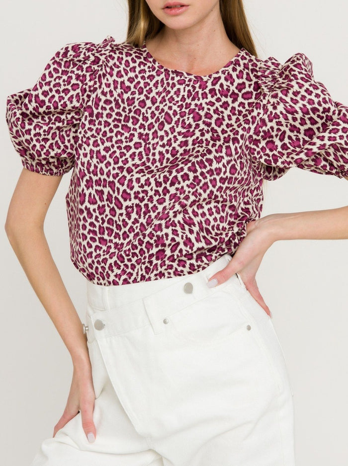 Ivory Plum Leopard Print Sleeveless Top