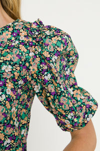 Peach Lilac Floral Puff Sleeve Blouse