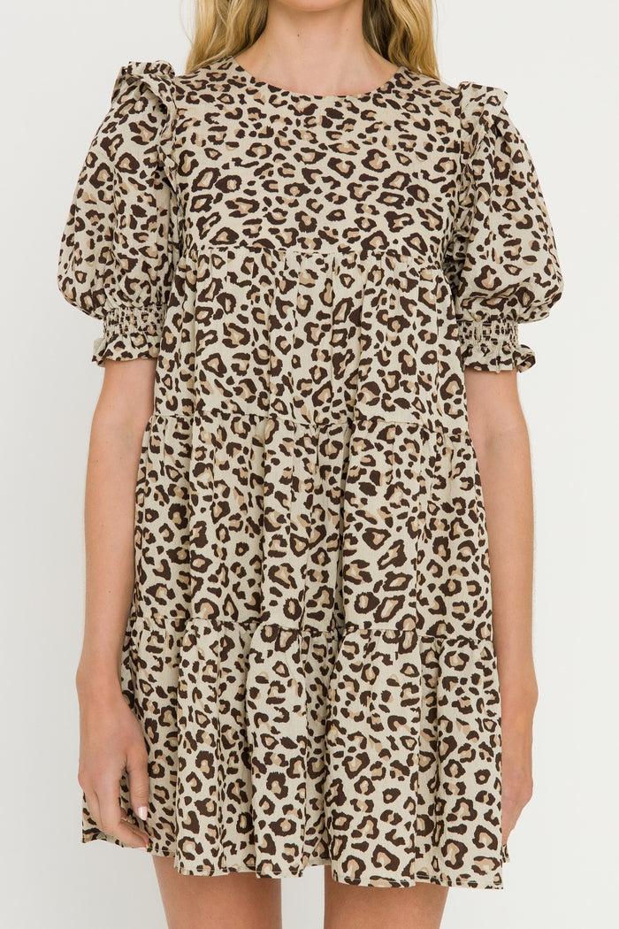 Leopard Print Puff Sleeve Dress