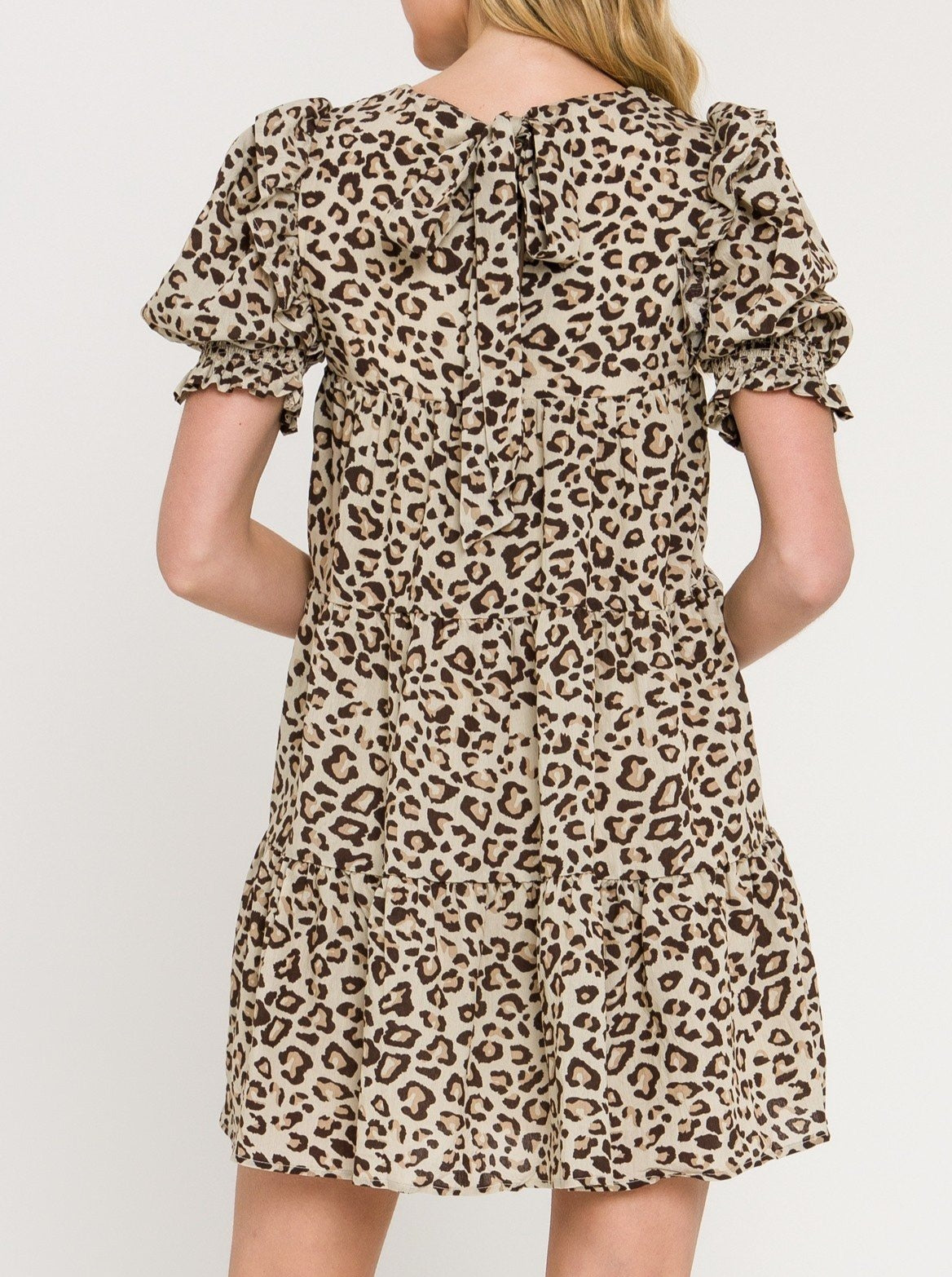 Leopard Print Puff Sleeve Dress