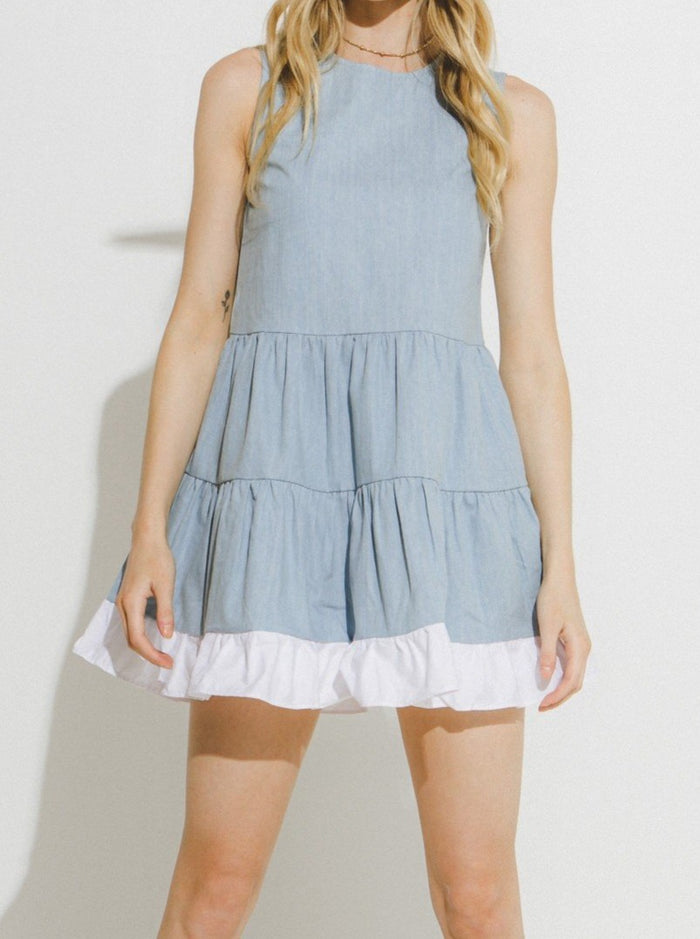 Denim Tiered Mini Dress