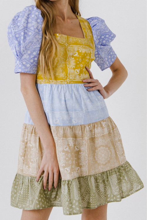 Colorblock Paisley SHort Dress