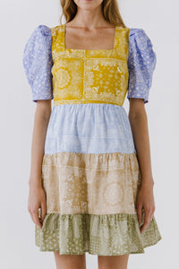Colorblock Paisley SHort Dress