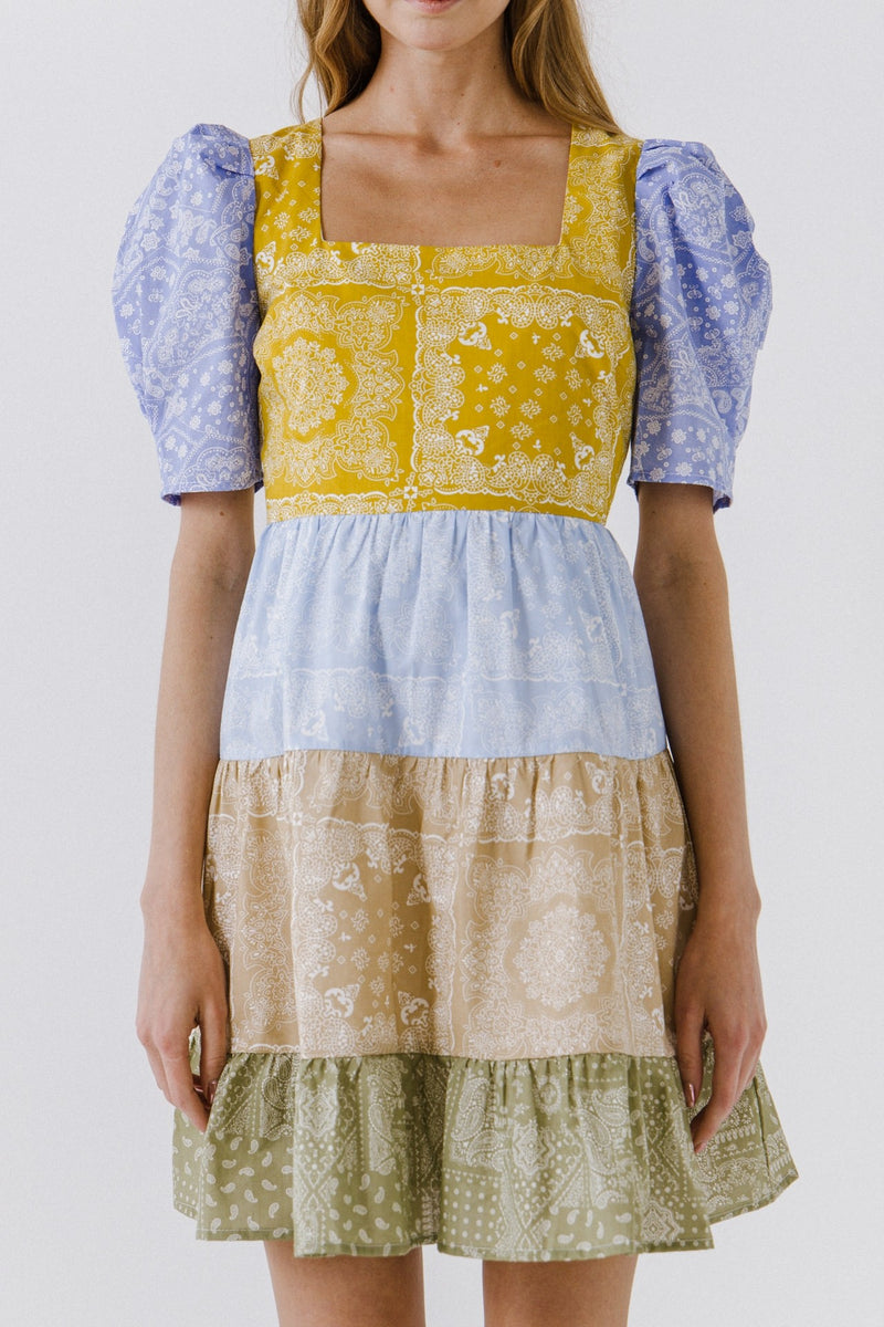 Colorblock Paisley SHort Dress