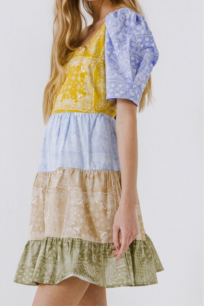 Colorblock Paisley SHort Dress