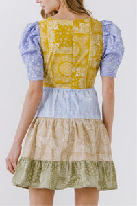 Colorblock Paisley SHort Dress